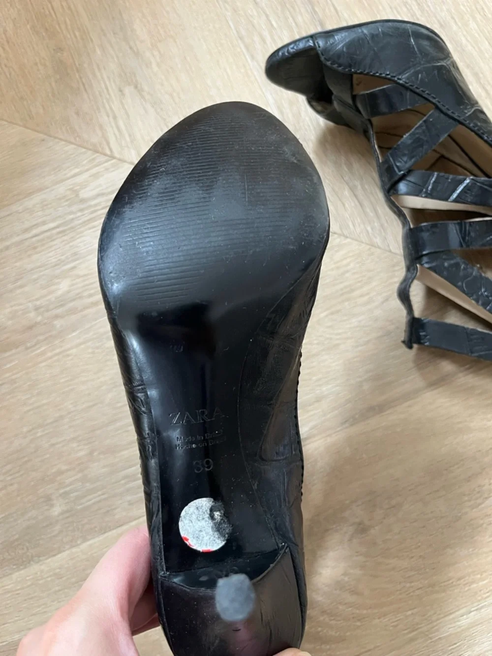 Zara Black Croc-Embossed Strappy High Heel Sandals - Picture 4 of 7